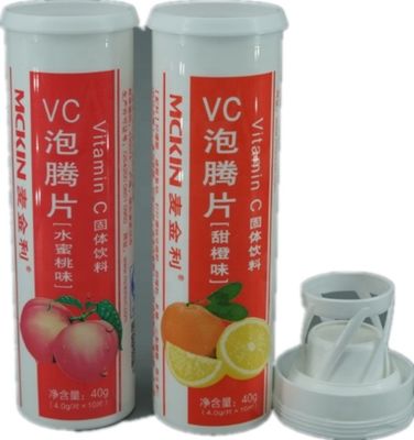 Effervescent Vitamin Tablet Bottles in White Plastic with Spiral Cap and Desiccant